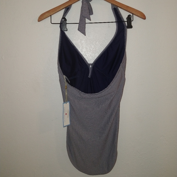 NWT DRAPER JAMES Navy Gingham Keyhole Swimsuit - Picture 8 of 9